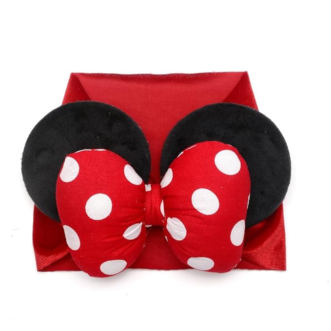 JIAHANG Baby Girl Mouse Ears Headwrap with 3D Polka Dot Bow, Wide Velvet Turban Hairband, Fashion Hair Bow Headband for Toddler, Kids, Party Supplies