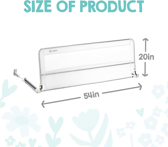 Regalo Hideaway 54-Inch Extra Long Bed Rail Guard, with Reinforced Anchor Safety System, 54” L x 20” H, For ages 2 - 5 years