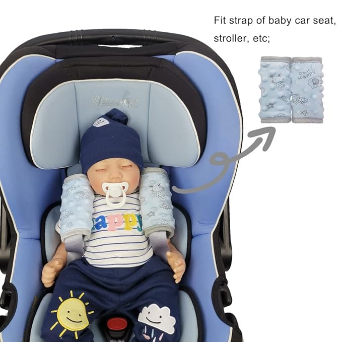 car seat Strap Cover for Baby, seat Belt Cover Cushion, Belt Pads fit Baby Carrier/Pushchair/Stroller, Cozy Peace Dotted Minky, Blue