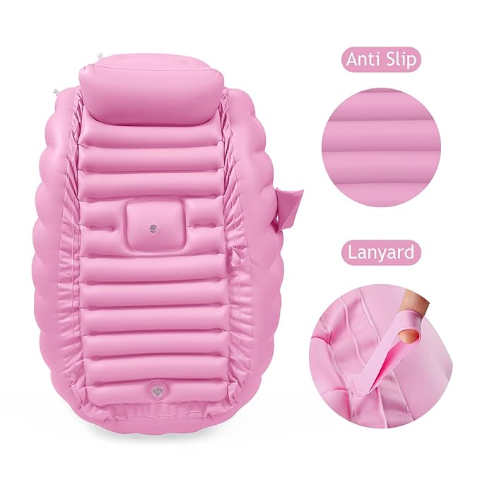 PandaEar Baby Inflatable Bathtub, Portable Travel Baby Infant Bath Tub Toddler Bathtub with Air Pump, Foldable Non-Slip Shower Basin Mini Air Swimming Pool for Newborn (Pink)