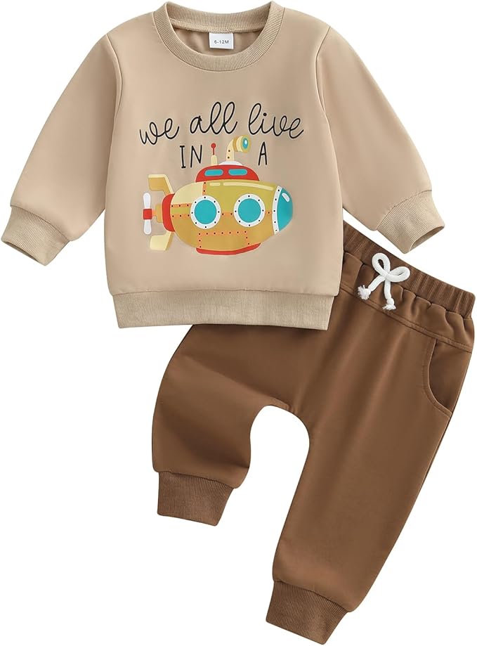 WZTYYDS Toddler Baby Boy Fall Clothes Letter Truck Long Sleeve Pullover Sweatshirt Tops Joggers Pants Set Winter Outfits
