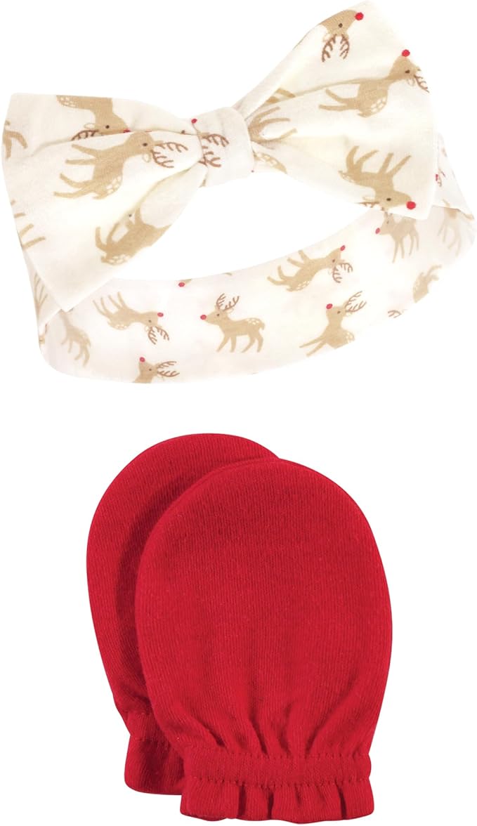 Hudson Baby baby-girls Cotton Headband and Scratch Mitten Set