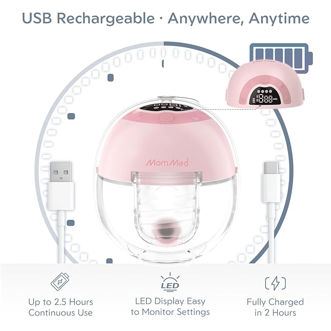 MomMed S33 Wearable Breast Pump, Ultra-Quiet in-Bra Pump for Work & Night, One-Tap Pause, Night Light, Leakproof, 4 Modes 9 Levels, 17/19/21mm Inserts (Pink, 2 Pack)