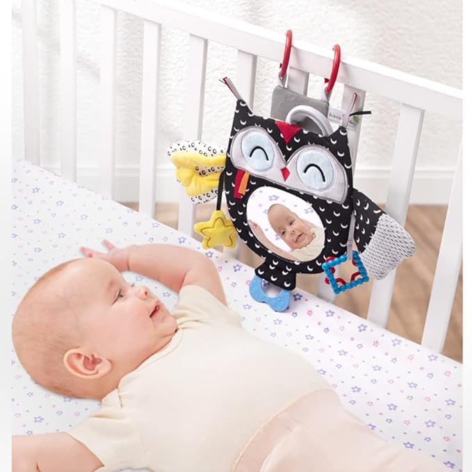 Caterbee Baby Black and White Toy with in-Sight Car Mirror for Hanging car seat, Stroller, Crib, High Contrast Baby Toys for Neborn Tummy time (White&Black)