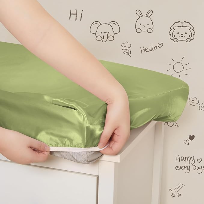 SiinvdaBZX 2 Pack Changing Pad Cover for Baby Girls Boys, Satin Silky Soft Changing Table Covers 32"x16"+5" Diaper Changing Pad Sheets, Beige & Sage Green
