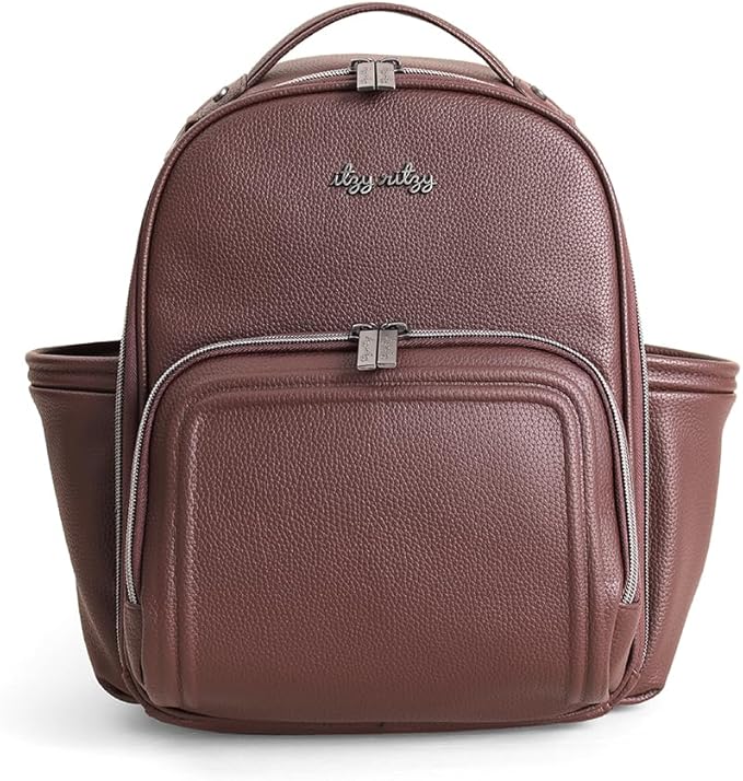Itzy Ritzy Mini Diaper Bag Backpack – Chic, Compact Mini Plus Backpack with Changing Pad, 10 Pockets (6 Internal, 4 External), Grab-Top Handle & Rubber Feet (Espresso)