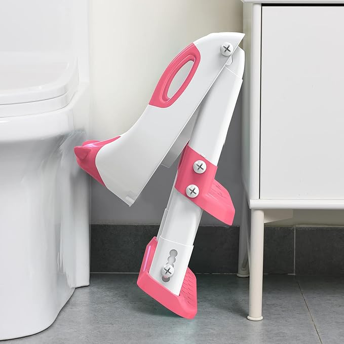 Potty Training Seat, SKYROKU Potty Training Toilet with Step Stool Ladder, for Kids Boys Girls Toddlers - Comfortable Safe Potty Seat with Anti-Slip Pads Ladder (8838+Pink)