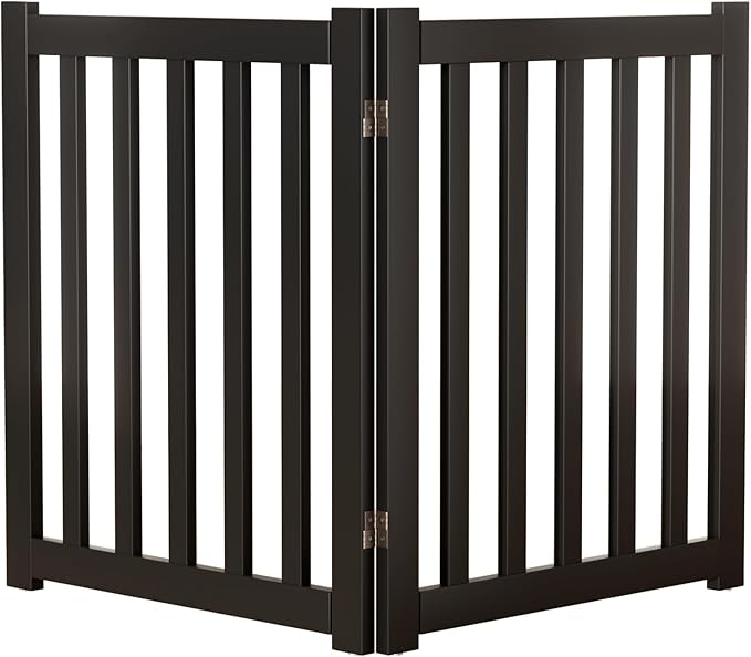 2-Panel Solid Wood Dog Gate - Freestanding Folding Pet Gate for Doorways, Stairs, Indoor, 24" Height, No Installation Needed, Black