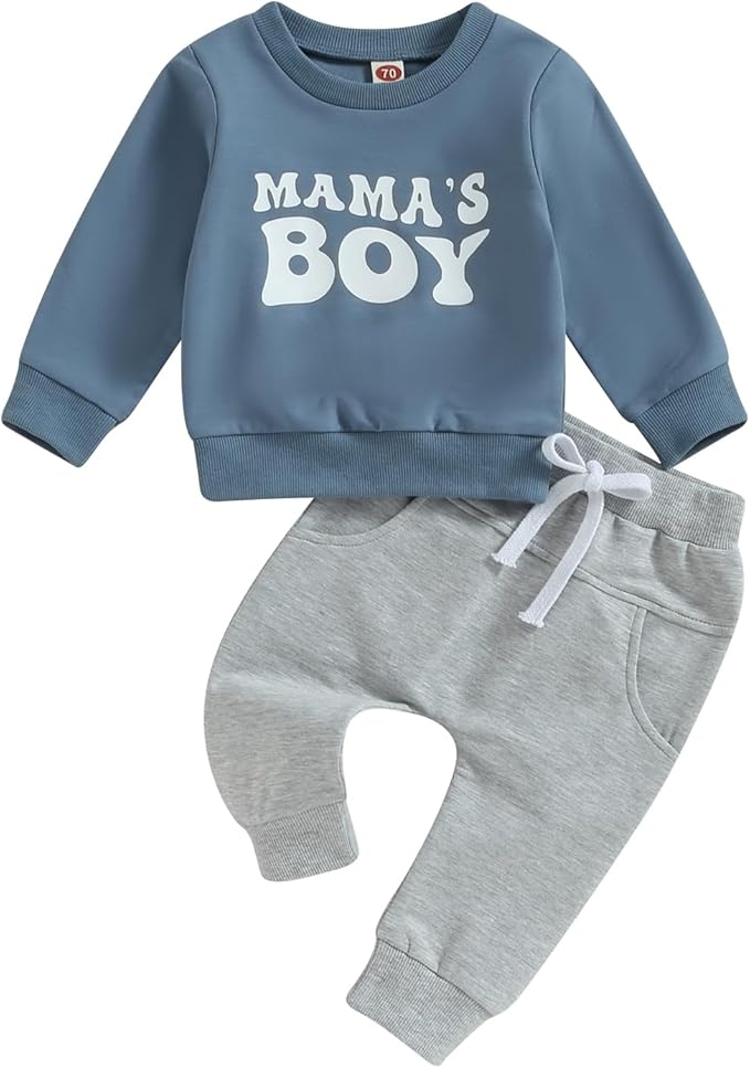 Baby Boy Fall Clothes Set Long Sleeve Letter Print Sweatshirt Pants Toddler Infant Outfits 6 12 18 24 Months 2T