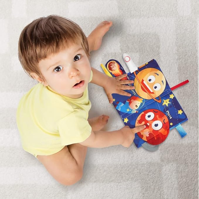 Vicloon Baby Books - 2PCS Touch & Feel Books, 6-12 Months, Transport & Space Theme, Crinkle Cloth & Soft Tummy Time Toys for Newborns
