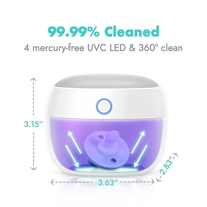 Papablic Portable Pacifier Sanitizer, UV Light Sanitizer Case On The Go for Baby Pacifier, USB Rechargeable Mini Travel Sanitizer Box, 99.99% Cleaned in 59 Seconds