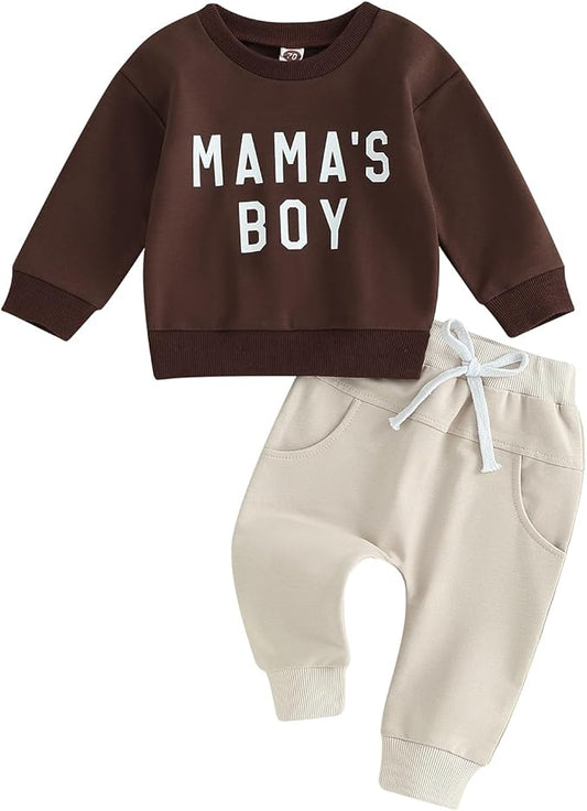 ZAXARRA Toddler Newborn baby boys Fall Outfits Long Sleeve Letter Print Sweatshirt Tops Pocket Pants Casual Clothing Sets