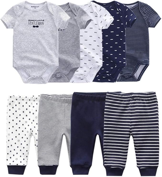 Kiddiezoom Baby Layette Set Baby Boys' 9-Piece Bodysuits Pants Set Toddler Girl Boy Unisex Baby Gift Sets