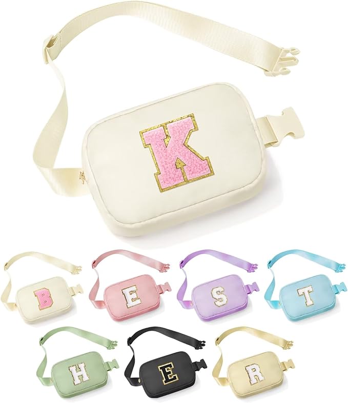 YOOLIFE Initial Fanny Pack Girls Purse Belt Bag Crossbody Bag - Birthday Gifts for 3 4 5 6 7 8 9 10 Year Old Girls Kids, Gifts for Girl Kids Daughter, Beige K