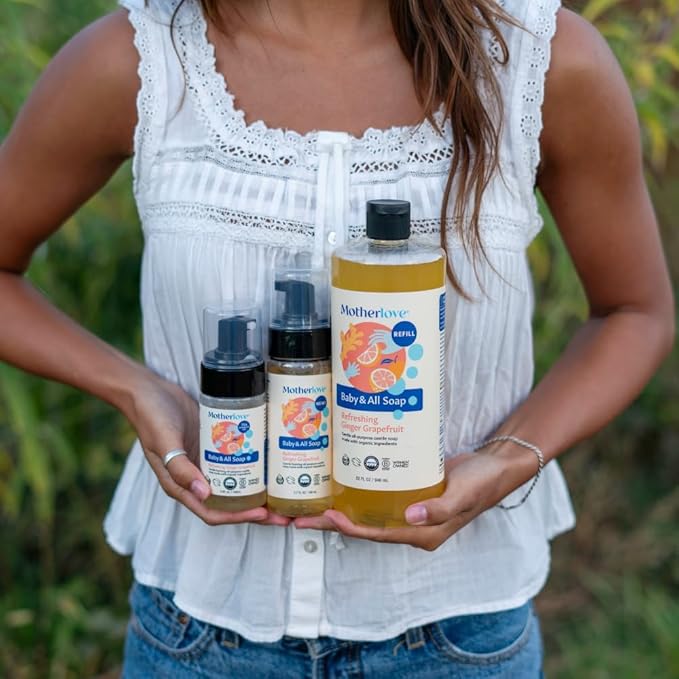 Motherlove Baby & All Soap (32 oz) Gentle Foaming All-Purpose Castile Soap Made with Organic Ingredients – Refreshing Ginger Grapefruit