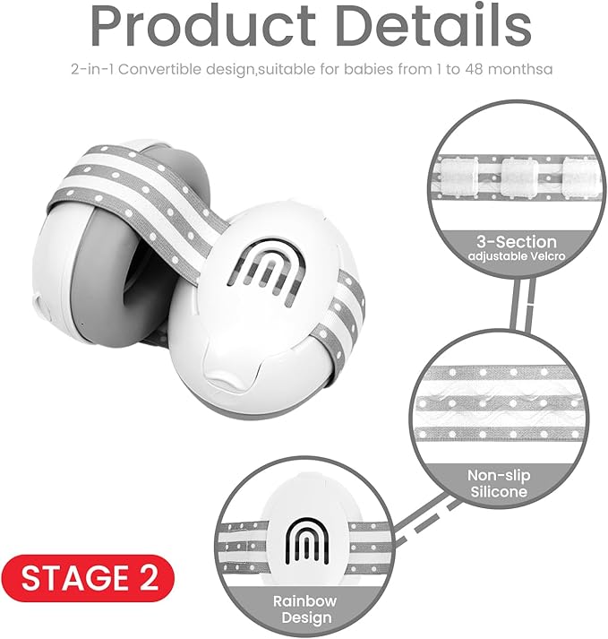 2-in-1 Adjustable Baby & Toddler Noise Cancelling Headphones - Ear Muffs for Kids 1-3 for Airplane Travel