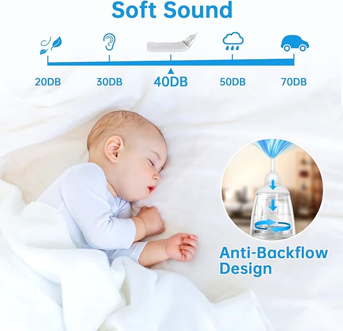 Nasal Aspirator for Baby, Electric Nose Aspirator for Toddler, Nose Sucker with Powerful Suction, Auto Nose Cleaner with 3 Silicone Tips, Adjustable Suction Level, Music and Light Soothing Function