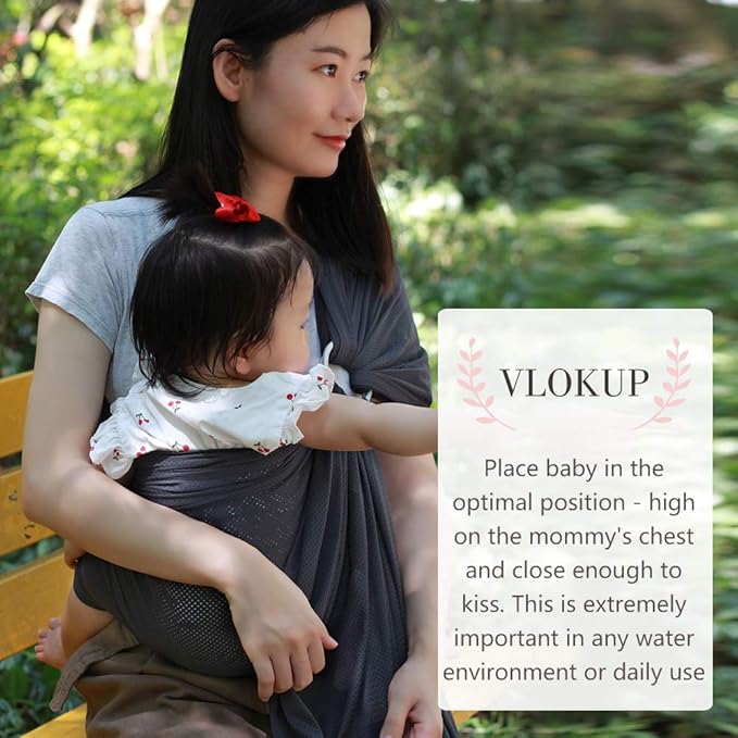 Baby Water Ring Sling Carrier | Lightweight Breathable Mesh Baby Wrap for Infant, Newborn, Kids and Toddlers | Perfect for Summer, Swimming, Pool, Beach | Great for Dad too Grey