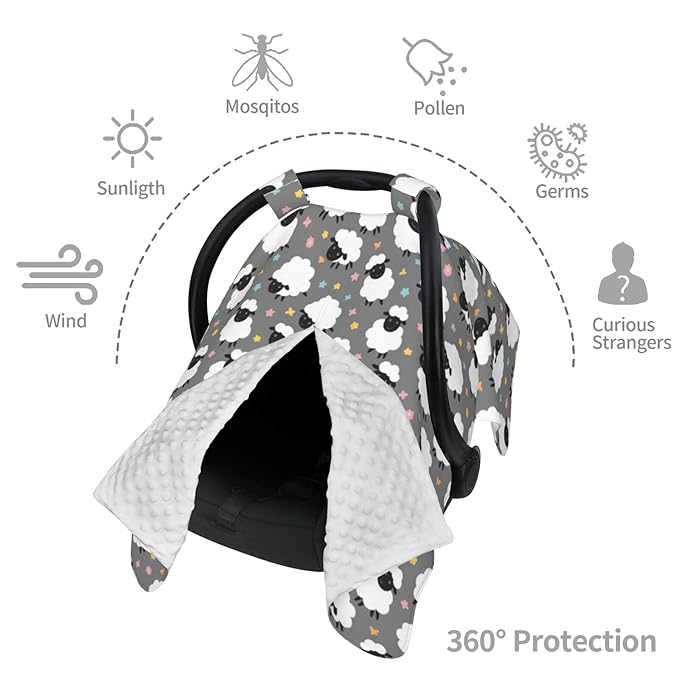 Cute Sheep Lambs Baby Car Seat Canopy Nursing Cover for Newborn Car Seat Breastfeeding Covers Blanket Newborn Shower Gift