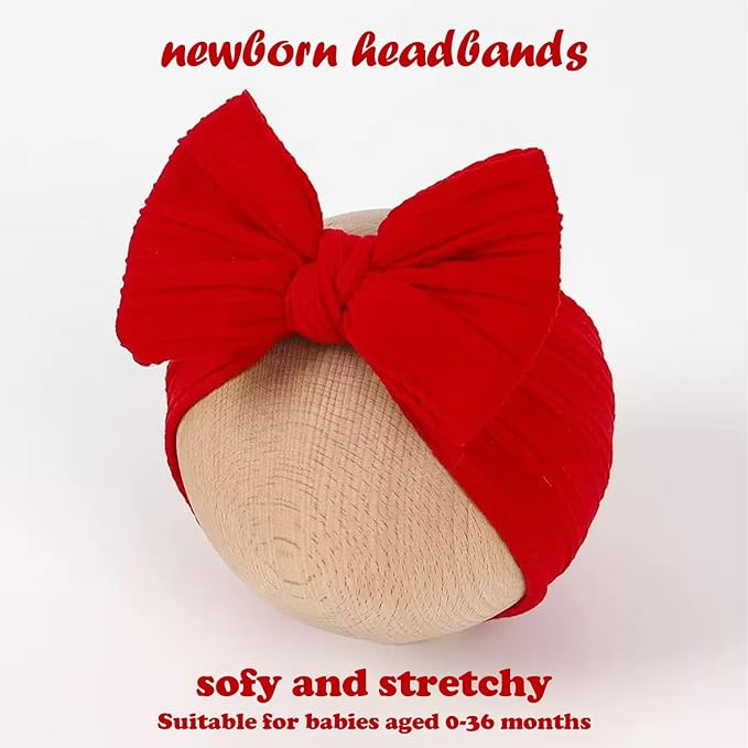 Baby Bows Headbands Soft Nylon Handmade Hair Accessories for Newborn Infant Toddler Kids (3 Red white green, Large)