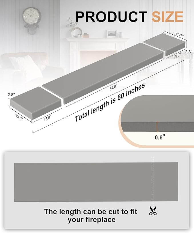 Fireplace Baby Proofing 80'', Corner Guard Hearth Cushion for Baby Proof, Memory Foam Brick Fire Place Bumper Protector Soft Seat Pad for Babies Child Children Toddlers, Grey