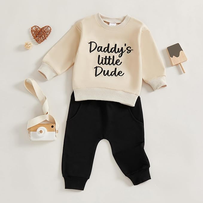 Infant Baby Boy Fall Clothes Set Funny Letter Sweatshirt Pant Outfit Toddler Winter Clothes 6 12 18 Months 2T 3T