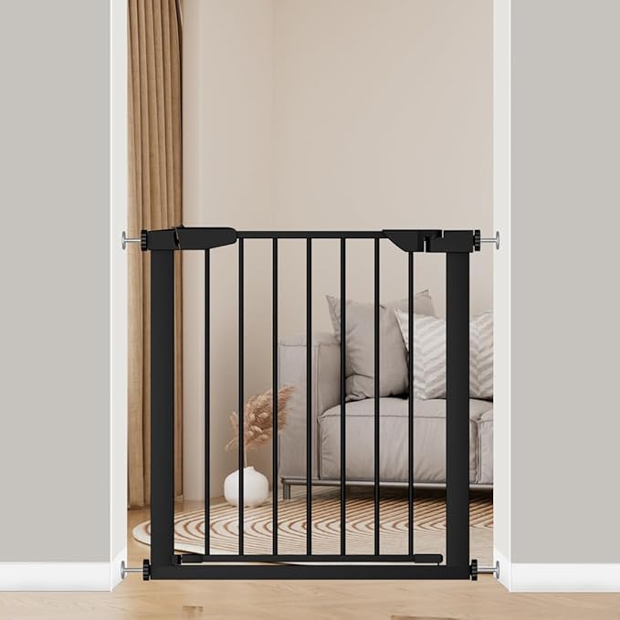 Fairy Baby Narrow Easy Install Baby Gate, 25.6"-28.3" Wide Metal Pet Gate for Small Stairs and Doorways, Auto Close NO Drilling Safety Child Gate for Toddler, No Extensions, Black