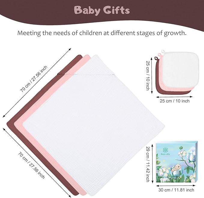Hooded Baby Towels for Newborn, Absorbent 100% Cotton Muslin Baby Bath Towel for Boys and Girls, Baby Towels with Hood for Babies (WineRed & Pink & White)