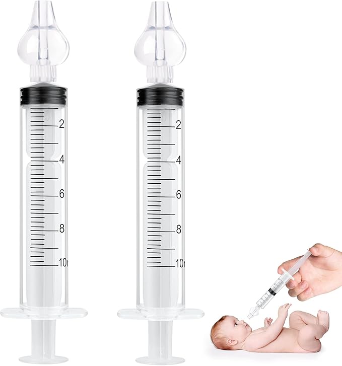 Vicloon Baby Nasal Irrigator, 2PCS Nasal Syringe for Baby, Syringe Nasal Irrigator with Cleanable and Reusable Silicone Nasal Suction Tip forIrrigation, Nasal Spray, Nasal Hygiene（Transparent）