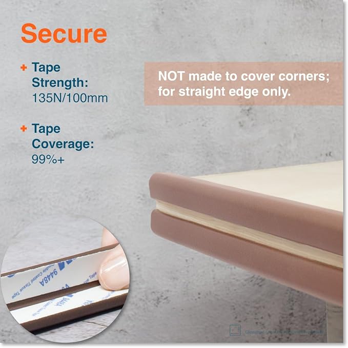 Roving Cove Slimfit Edge Protector for Baby Proofing (9ft Small Edge Only), Soft Rubber Foam Furniture Edge Bumper Guard, Desk Edge Cushion, 3M Adhesive, Coffee Brown