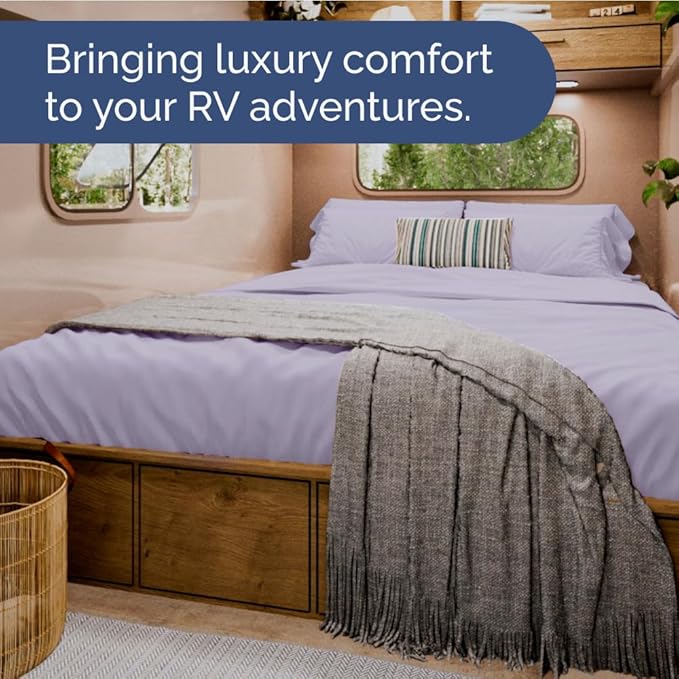 RV Short Queen Sheet Set 60 X 75 - 4 Piece RV Short Queen Bed Sheets - Soft, Breathable & Cooling - Designed for Bunks, Trailers & Campers - Fits 8” to 12" Mattress - Luxury Bedding - Light Lavender