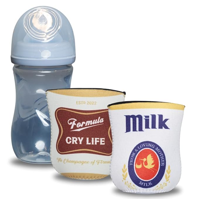 American Beer Themed Coozies for Baby Bottles - Funny Gift for New Parents & Baby Showers - (2 Premium Designed Neoprene Coozies + BPA/Lead/Phthalate Free Bottle Included) (Design 4)
