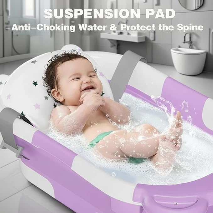 TPN Collapsible Baby Bathtub, Baby Bath Tub with Soft Cushion & Real-Time Thermometer, Baby Bathtub Infant to Toddler Tub (0-36 Months), Portable Newborn Travel Bath Tub