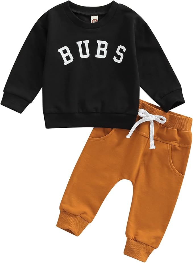 wdehow Toddler Baby Boy 2Pcs Outfits Letters Print Pullover Tops + Drawstring Pants Set Fall Winter Clothes