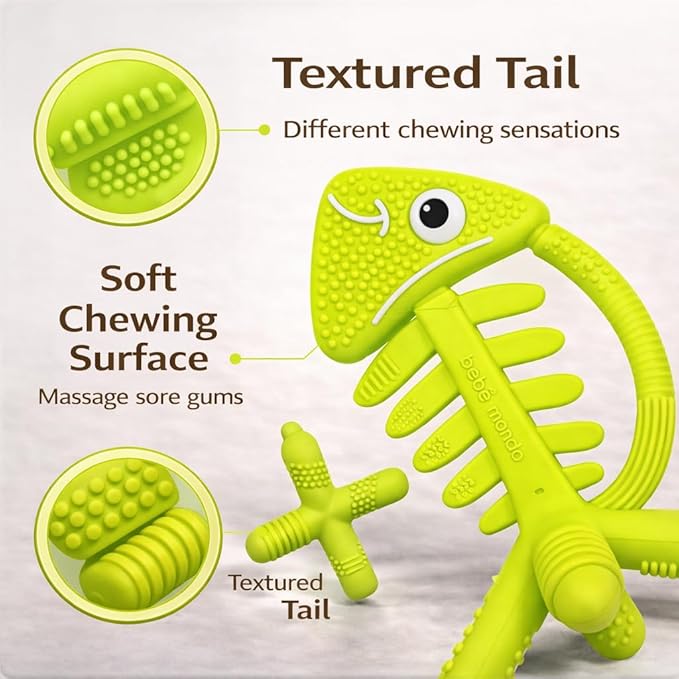 3 in 1 Infant Toys, Baby Teething Toys 3–6 6–12 Months, Teethers for Babies 0–3–6–12 Months for Teething Relief, Baby Gift, Baby Teether Toys, Silicone Sensory Toys, USA Patent Pending, Fish (Green)