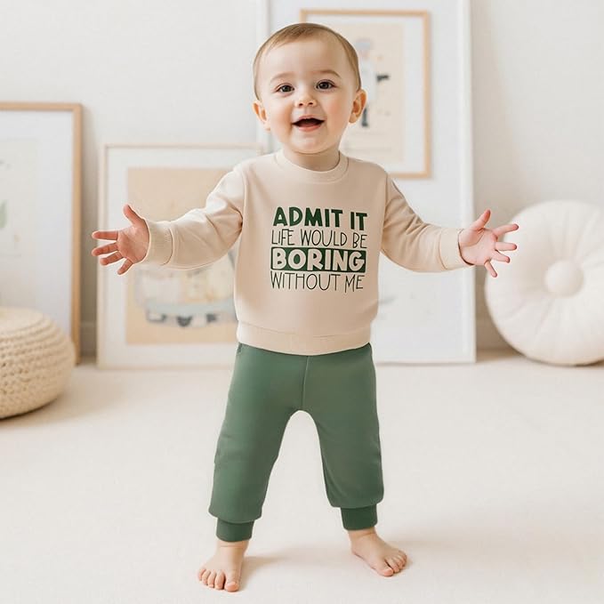 wdehow Toddler Baby Boy 2Pcs Outfits Letters Print Pullover Tops + Drawstring Pants Set Fall Winter Clothes