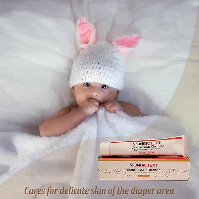 A and D Ointment by Sion Biotext Baby Diaper Rash Vitamin A + D Cream for Dry Skin, Cuts, Burns Soothing Baby Care Medical Moisturizer + First Aid. (1 Tube 4oz)