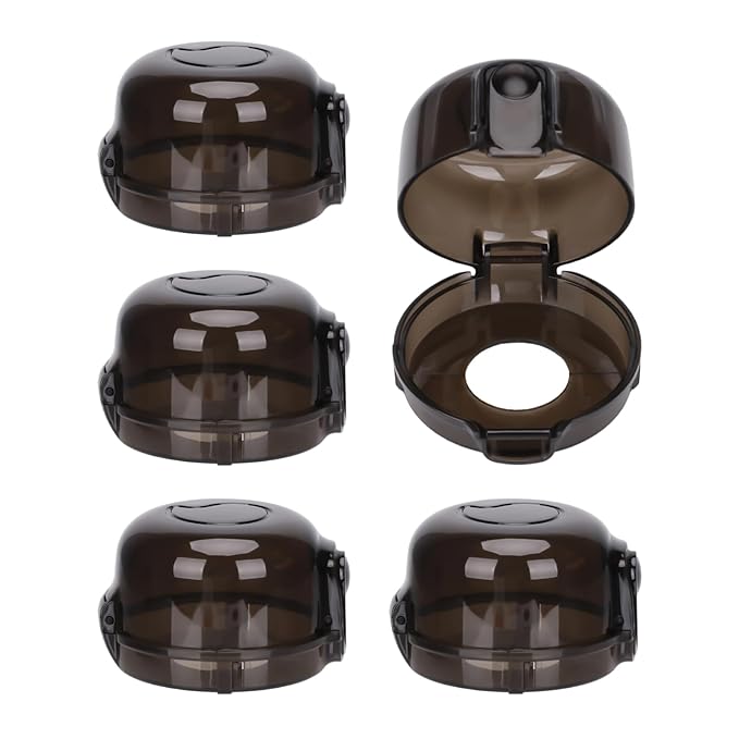 5PCS Stove Knob Covers for Child Safety - Fit Knobs with Diameter Under 2.4". Heat Resistant, Child Proof Lock with Strong Adhesive & Oil-Proof, Semi-Transparent Cover for Stove and Oven Knobs (Black)