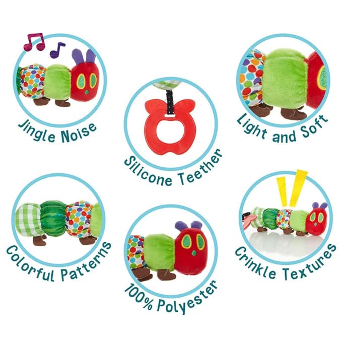 Teether Rattle, World of Eric Carle The Very Hungry Caterpillar Teething Toy for Babies, Multi