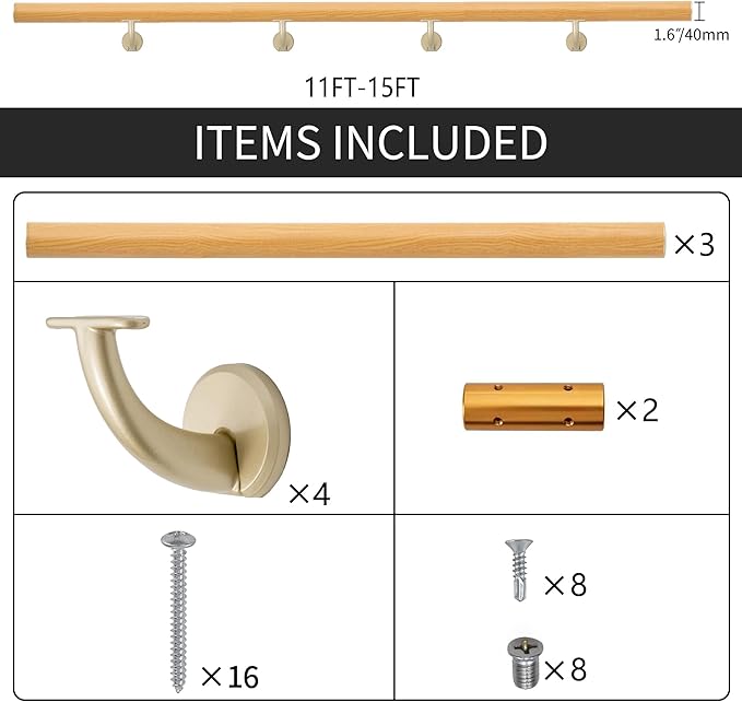 13 FT Modern Aluminum Handrail Set, handrails for Indoor Stairs,Deck,Slope, Wall Mounted Staircase handrails, Zink Alloy Brackets Included,Rust Free. (Cherry Wood Grain, 13 FT)