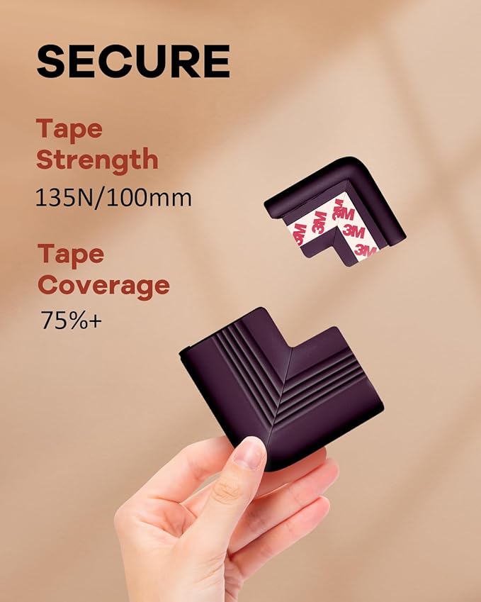 Baby Proofing Corner Guards 8 Pack Brown, Soft Foam Edge and Corner Protectors for Furniture, Pre-Taped Strong Adhesive Bumpers, Safe for Babies and Toddlers