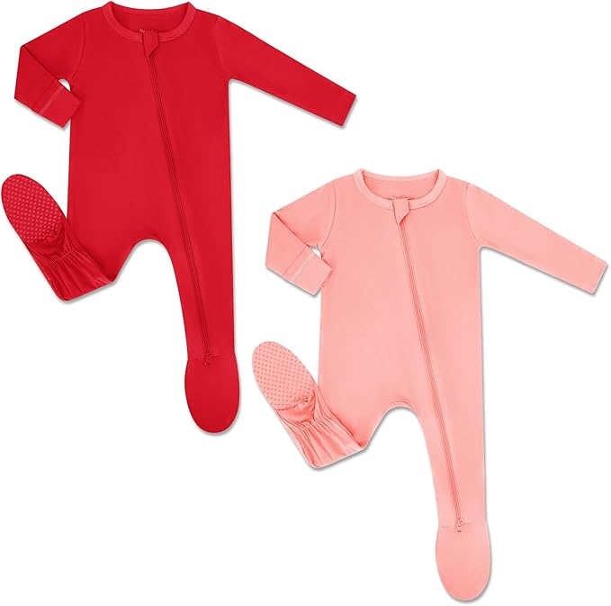 HAPIU Rayon from Bamboo Baby Footed Pajamas, 2 Way Premium Zipper, Footie for Baby Boy Girls, Newborn-24 Months