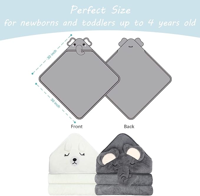 Hooded Baby Towels - Premium Ultra Soft Organic Baby Bath Towel – Absorbent and Hypoallergenic Towels for Baby Boy Girl, Toddler, Newborn Essentials (1 Pack Elephant)