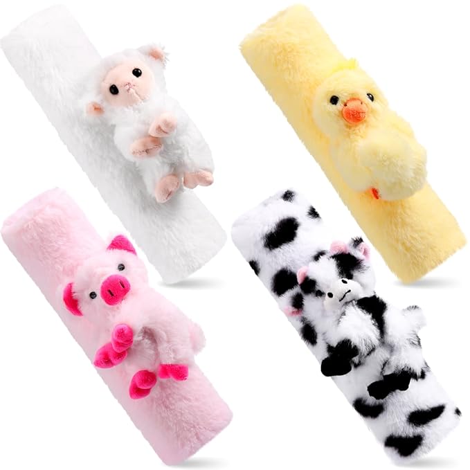 4 Pcs Animal Car Seat Belt Covers Plush Seatbelt Strap Cover Soft Seatbelt Shoulder Pads Seat Belt Cushion Decorative Padded Vehicle Accessory for Kids Adults(Farm)