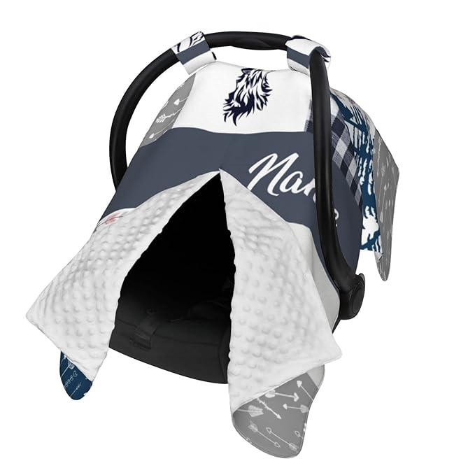 Personalized Wolf Pack Baby Car Seat Canopy for Babies with Name, Custom Arrow Car Seat Covers for Boys Girls, Opening Minky Nursing Breastfeeding Cover Infant Carseat Canopies for Newborn
