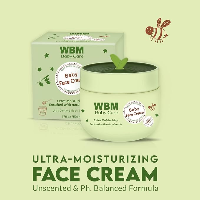 WBM Care Baby Face Cream | Non-Greasy & Fragrance-Free, 100% Natural, Moisturizing Face Cream, Plant-Based Formula, Perfect for Your Baby's Delicate Skin, 1.76 oz.