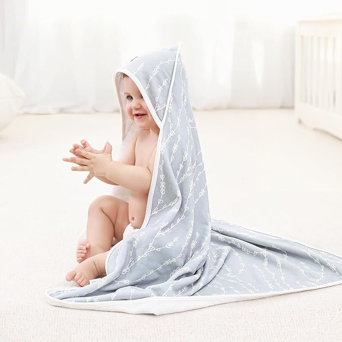 GRSSDER Baby Hooded Towel 2 Pack for Newborn, Super Soft Bath Towels with Original Designs, Ultra Absorbent Knit Terry, Large Toddler Towels with Hood for Boys Girls, Shower Gifts for Infant,34"x 34"
