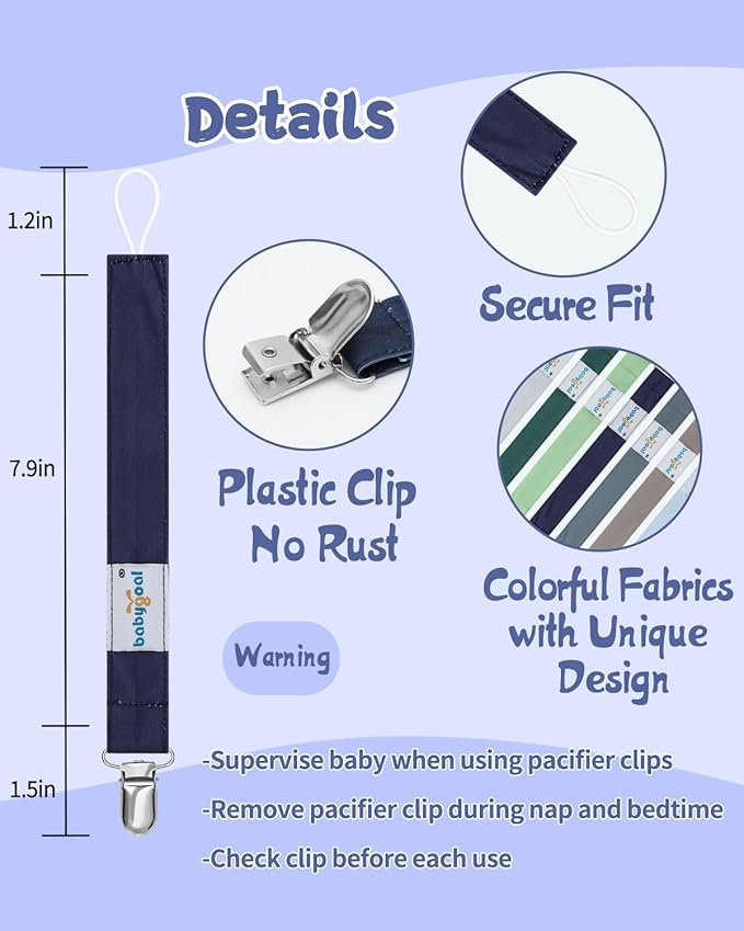 babygoal Baby Neutral Pacifier Clips, 8 Pack Binky Paci Holder Clips for Baby Boys and Girls Fits Most Pacifiers and Binkies 8MP41-B
