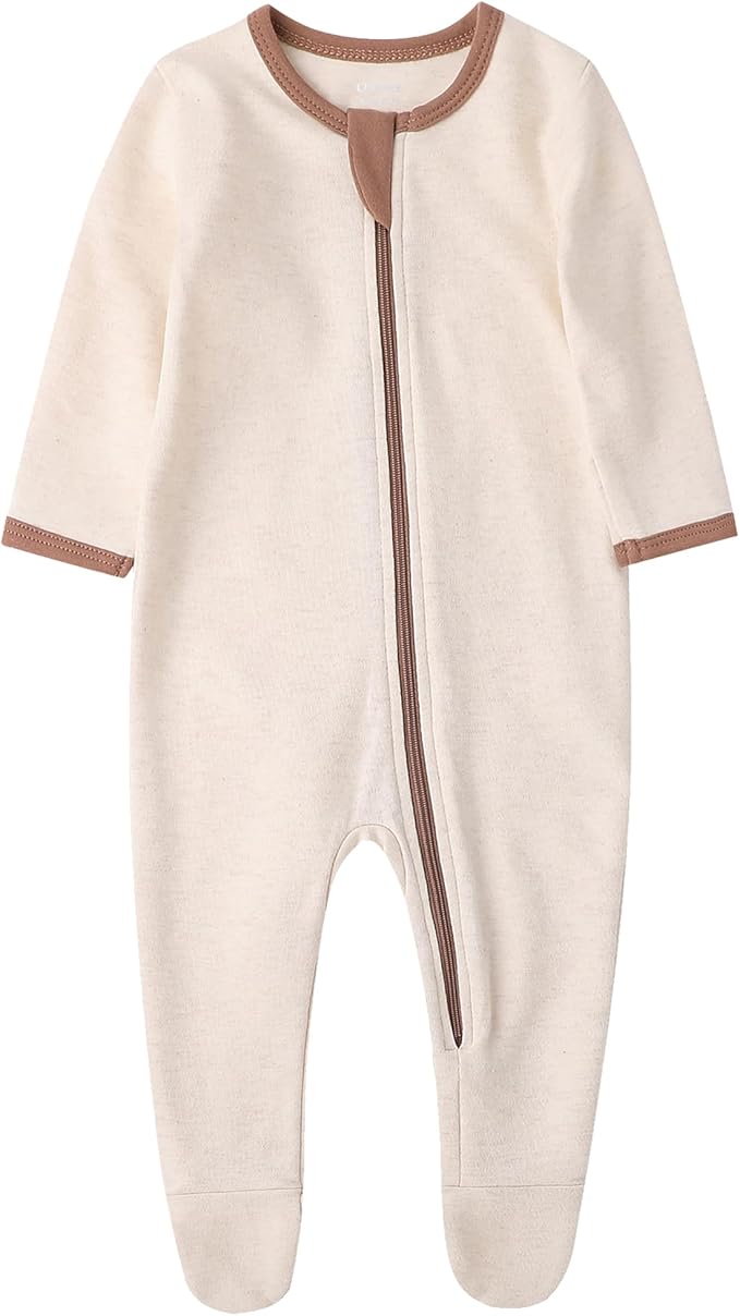 Owlivia Organic Cotton Baby Pajamas, Boys Girls 3-Pack Zip Front Sleep 'N Play, Footed Sleeper, Long Sleeve
