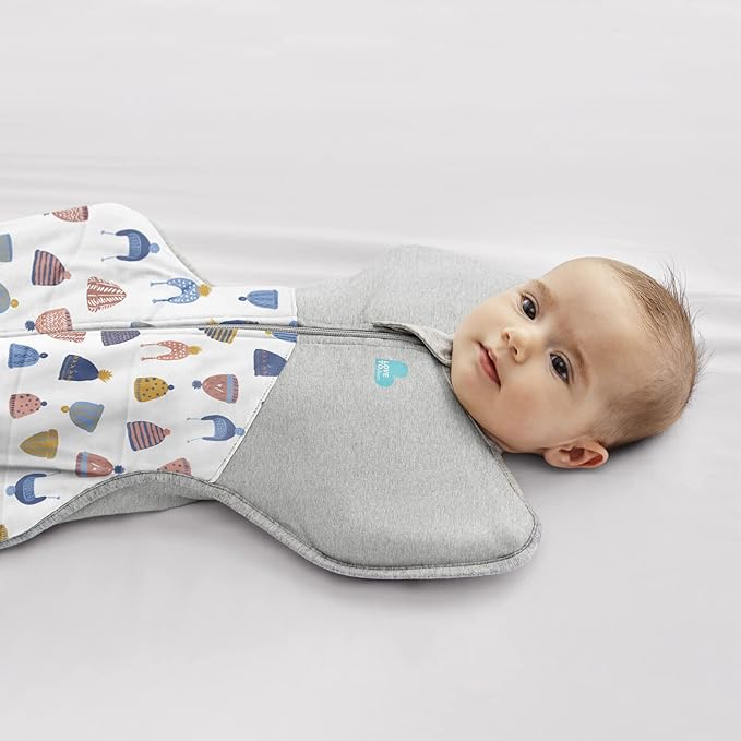 Love to Dream Warm Swaddle UP 2.5 TOG Baby Sleep Sack for Autumn & Winter | Arms Up Position for Self-Soothing, Calms Startle Reflex | Medium 13-19 lbs, White Happy Hats